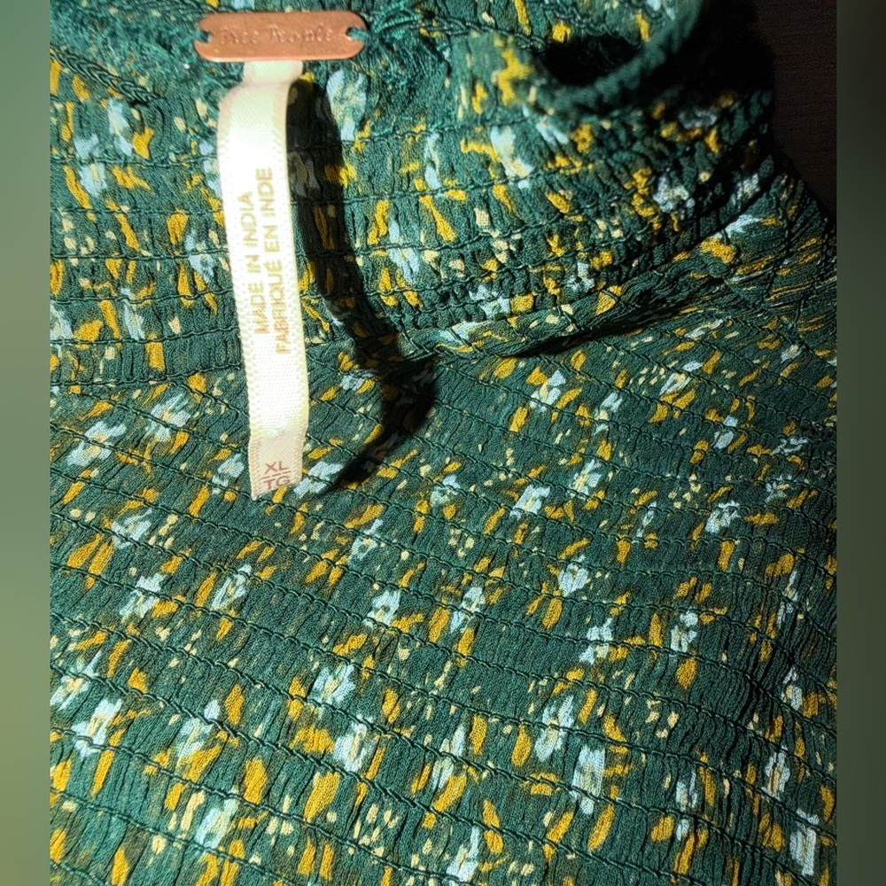 Free People Dark Green Floral Sheer Long-Sleeve Blouse - Picture 7 of 11